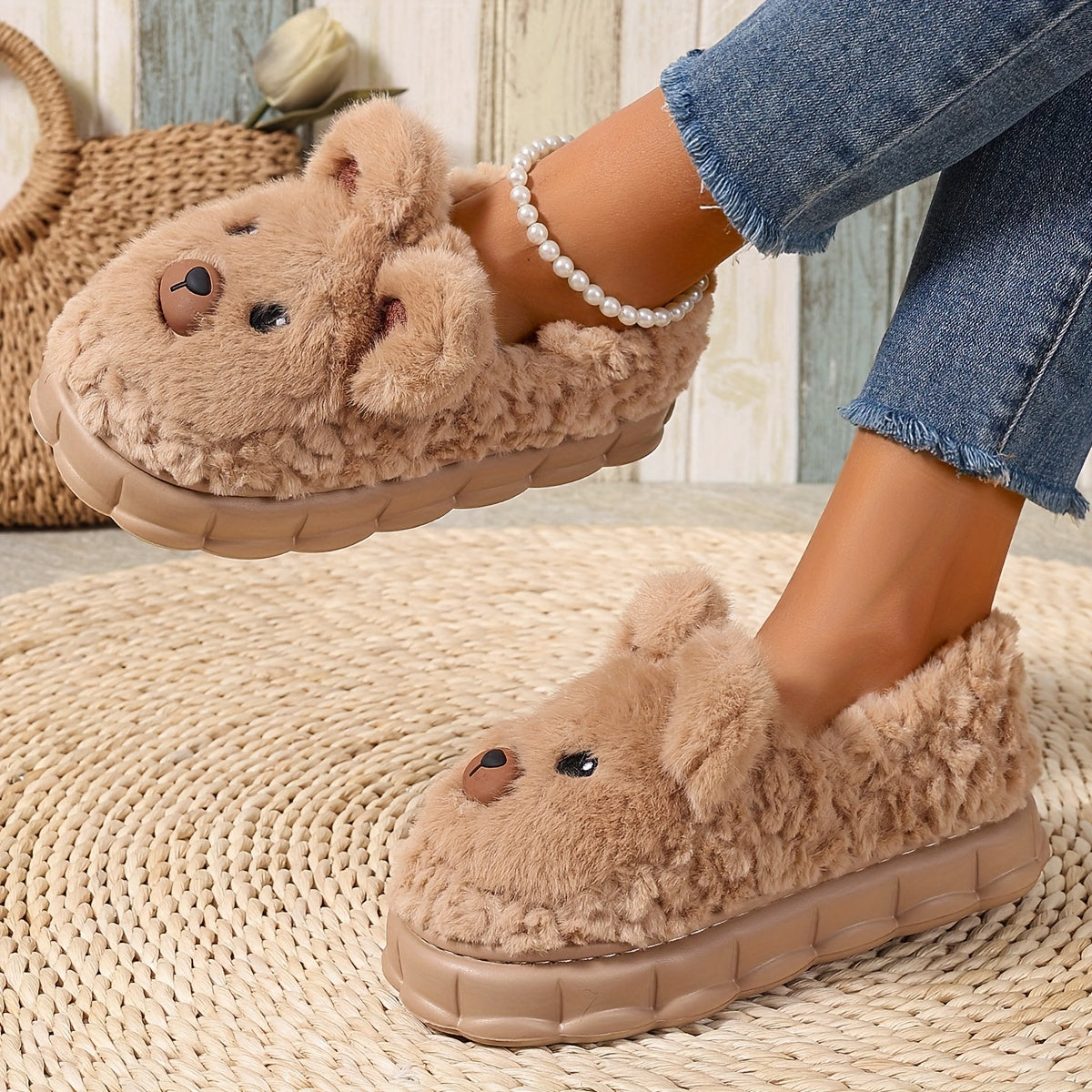 Women's Cartoon Plush Slippers with EVA Sole, Sweet Style Animal Print, All-Season Comfortable Home Slippers, Hand Washable Fabric Insole and Upper - For Women - Cozy & Cute - Perfect Gift for Birthday & Holidays